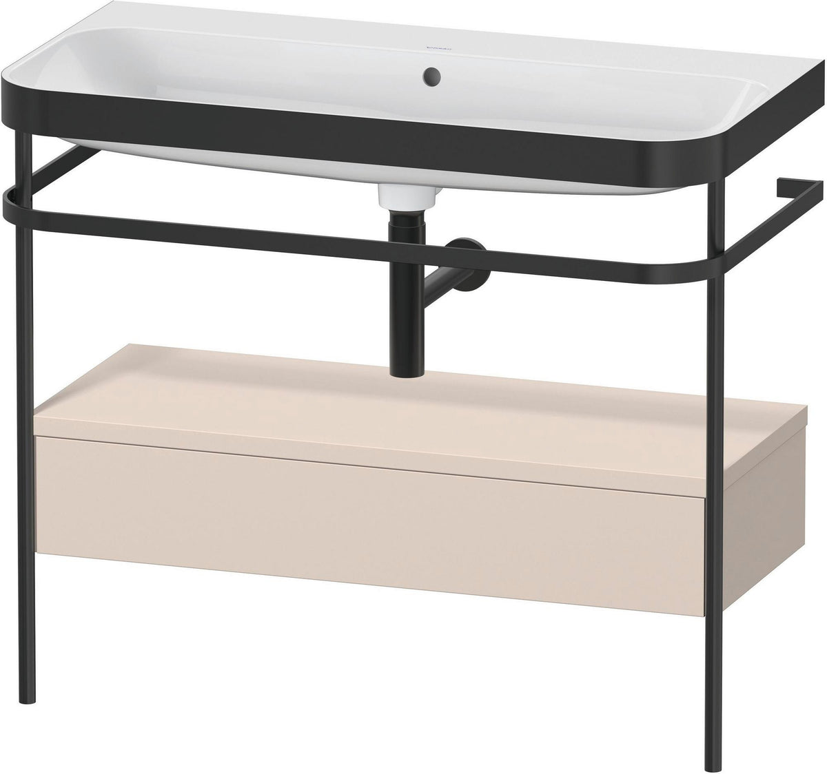 Duravit Happy D.2 c-bonded Waschtischset mit Metallkonsole und Schubkasten, 975 mm, Taupe