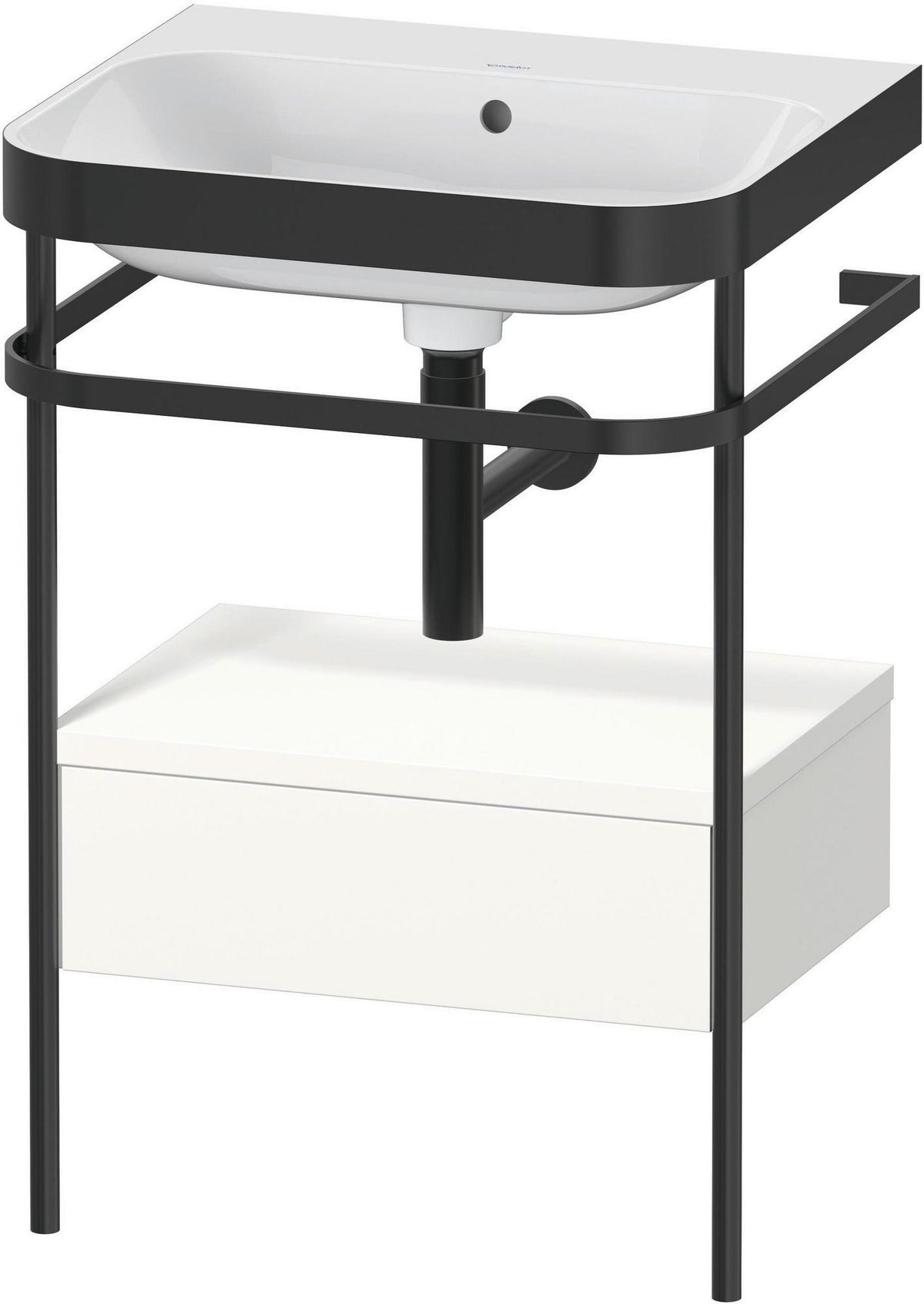 DURAVIT Happy D.2 c-bonded Waschtisch-Set mit Metallkonsole, 1 Schubkasten, weiß seidenmatt, 575 mm