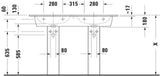 DURAVIT ME by Starck Doppel-Waschtisch 1300 mm, mit Überlauf, je 1 Hahnloch, weiß seidenmatt