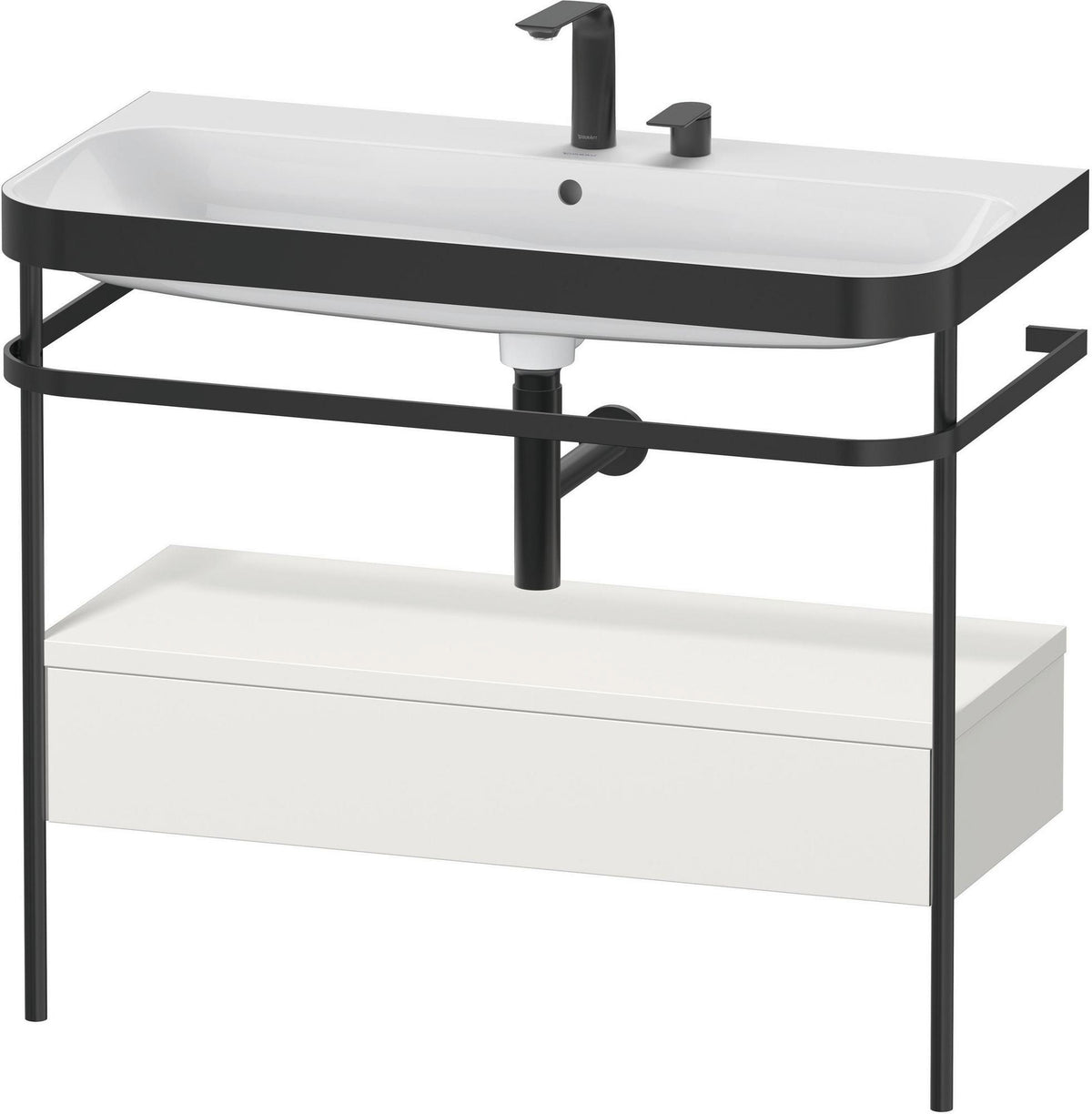 DURAVIT Happy D.2 c-bonded Waschtischset mit Metallkonsole, 975 mm, Weiß Seidenmatt