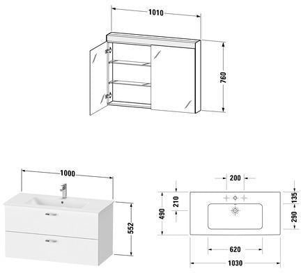 DURAVIT XBase Möbel-Set 1300 mm Nussbaum Dunkel mit Waschtisch, Unterbau und Spiegelschrank