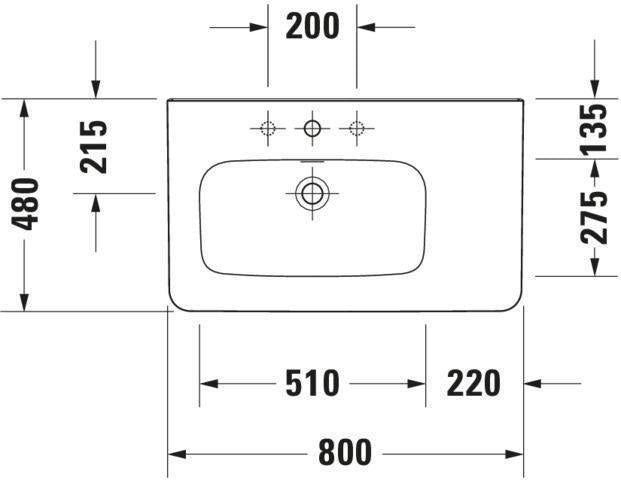 Duravit DuraStyle Möbelwaschtisch 800 mm, Becken links, mit Überlauf, ohne Hahnloch, Weiß