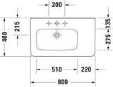 Duravit DuraStyle Möbelwaschtisch 800 mm, Becken links, mit Überlauf, ohne Hahnloch, Weiß