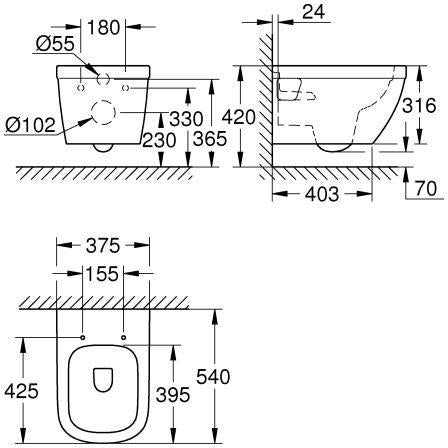 GROHE Euro Keramik Wand-Tiefspül-WC 39538 spülrandlos alpinweiß für UP-Spülkasten
