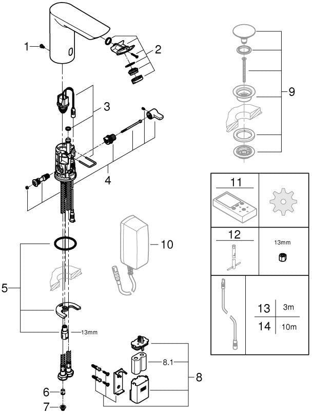 GROHE Bau Cosmopolitan E Infrarot-Elektronik für Waschtisch mit Mischung – 6V Chrom