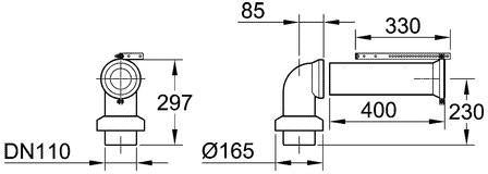 GROHE WC-Ablaufbogen 39454 – Horizontal & Vertikal, Länge einstellbar 60–105 mm, 110 mm Rohr