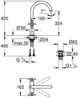 GROHE Atrio Waschtisch-Einlochbatterie XL-Size mit Kreuzgriffen, Chrom