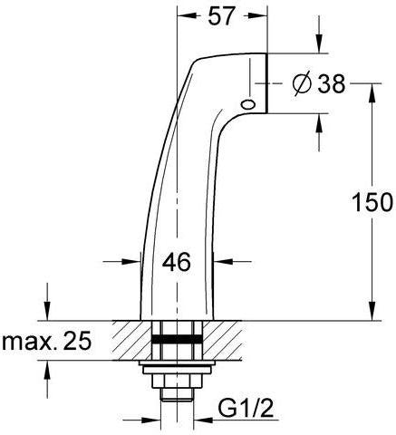 GROHE Standanschluss 12036 für Europlus und Florida Steckanschluss 1/2 Zoll, 150 mm, Chrom