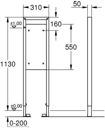 GROHE Rapid SL Halteelement 1,13 m – Stahlrahmen für Stütz- und Haltegriffe in Vorwandinstallationen