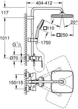 GROHE Tempesta 250 Cube Duschsystem mit Einhandmischer – Chrom, 250 mm Kopfbrause, SmartSwitch