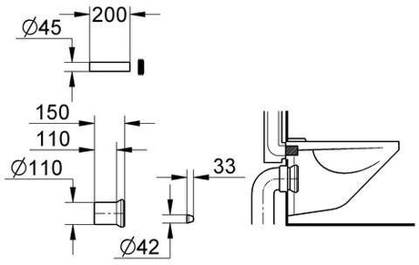 GROHE WC-Zu-/Ablaufgarnitur 37104 für Wand-WC – Ablaufmanschette 110 mm, schwarz