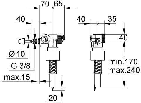 GROHE Füllventil 37095 DN15 mit Abdeckkappe und Drossel – ohne Versatzausgleichstück