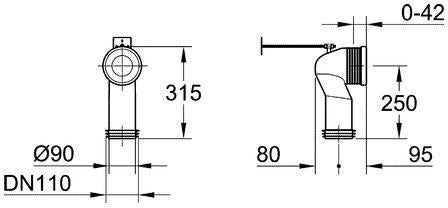 GROHE WC-Ablaufbogen 39457 vertikal 93,5-137mm – flexibel einstellbar
