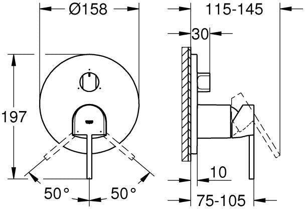 GROHE Plus Einhandbatterie Fertigmontageset 3-Wege-Umstellung Chrom