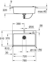 GROHE K700 Kompositspüle 780x510mm granit schwarz – 1 Becken, Quartzkomposit, Whisper