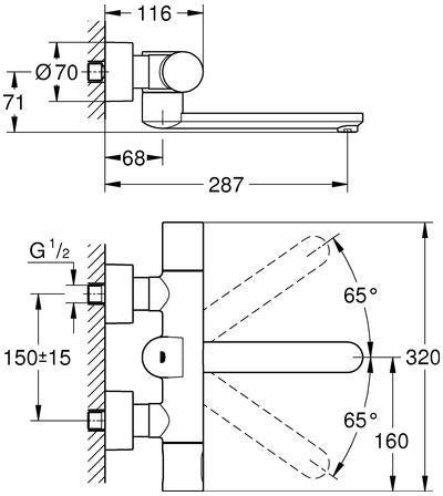 GROHE Eurosmart CE Infrarot-Elektronik Waschtisch-Wandarmatur mit Thermostat und Mischeinrichtung, 6V, Chrom