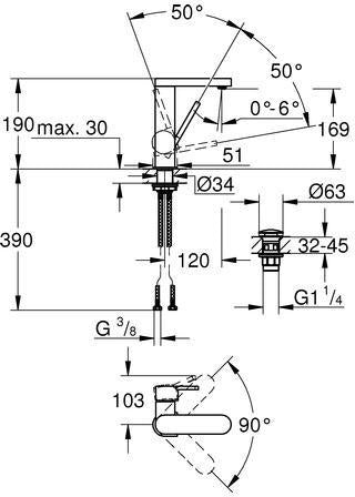 GROHE Plus Einhand-Waschtischbatterie M-Size mit Push-open Ablaufgarnitur chrom