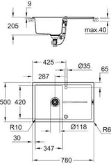 GROHE K400 Kompositspüle 1 Becken 780x500mm mit Abtropffläche granit schwarz