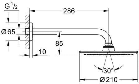 GROHE Rainshower Cosmopolitan 210 Kopfbrauseset mit 286 mm Brausearm, 1 Strahlart, Chrom