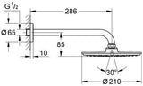 GROHE Rainshower Cosmopolitan 210 Kopfbrauseset mit 286 mm Brausearm, 1 Strahlart, Chrom