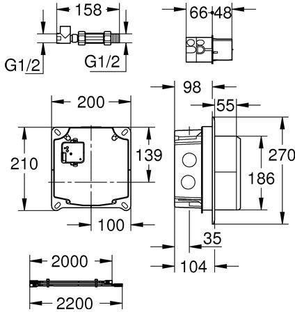 GROHE UP-Einbaukasten 36264_1 für vorgemischtes/Kaltwasser für WT-IR-FMS – Unterputzgehäuse für Infrarot-Elektronik