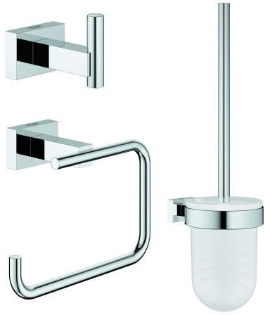GROHE Essentials Cube WC-Accessoire Set 3-in-1 – Bademantelhaken, WC-Papierhalter & Toilettenbürstengarnitur in Chrom