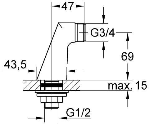 GROHE Standanschluss 12030 1/2 Zoll x 3/4 Zoll x 70 mm, verchromt, abgewinkelt, mit Gegenmutter