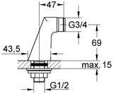 GROHE Standanschluss 12030 1/2 Zoll x 3/4 Zoll x 70 mm, verchromt, abgewinkelt, mit Gegenmutter