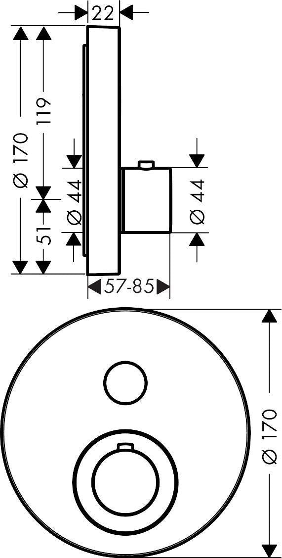 AXOR ShowerSelect Round Unterputz Thermostat für 1 Verbraucher, Chrom – komfortable Select-Technologie