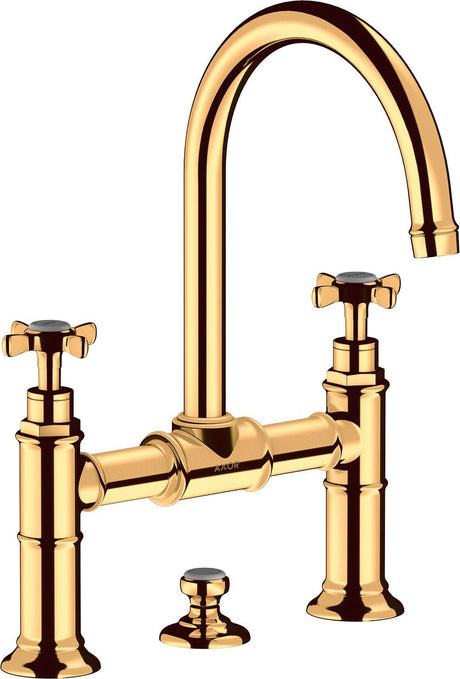 AXOR MONTREUX 2-Griff-Waschtischarmatur 220 mit Zugstangen-Ablaufgarnitur in brushed bronze