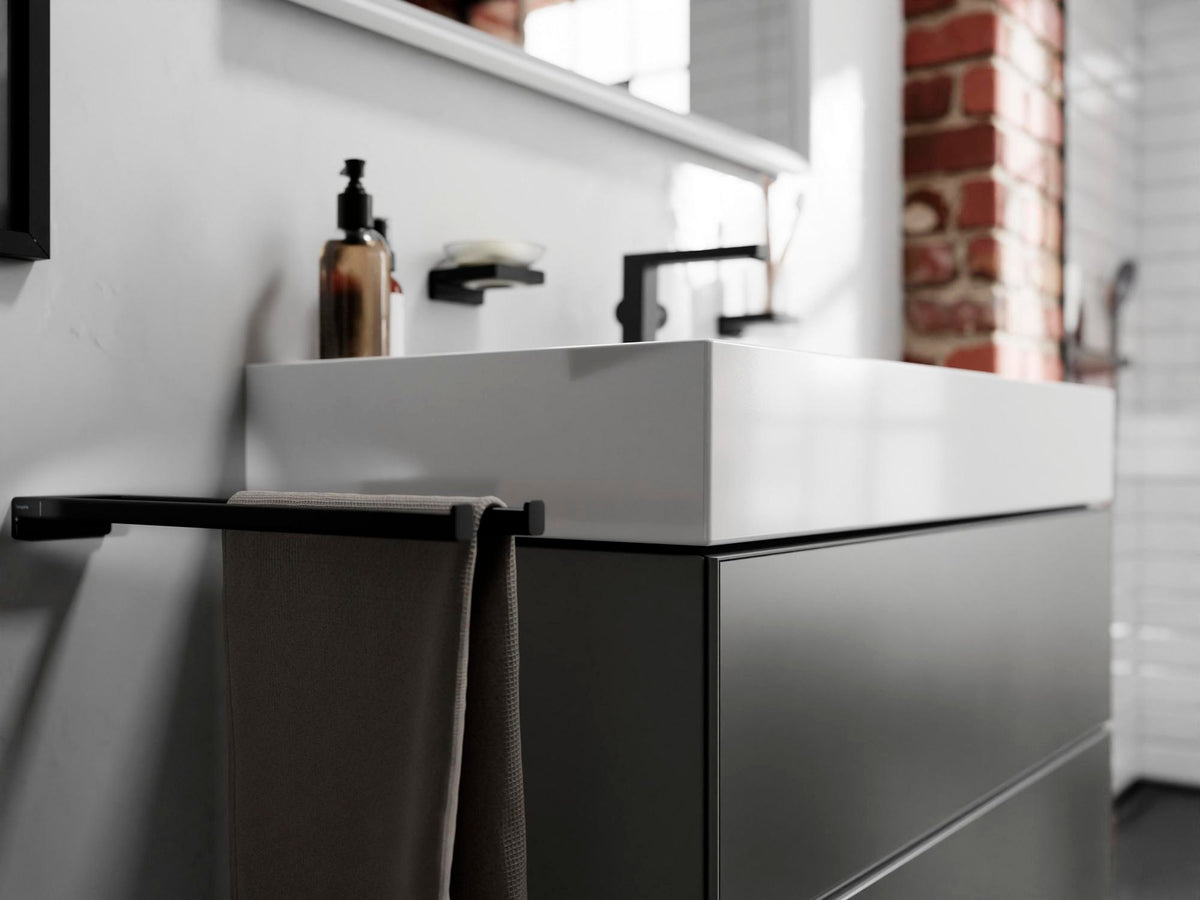 HANSGROHE Xevolos E Waschtischunterschrank 980 mm Eiche Dunkel Mattweiß mit PushOpen und SoftClose