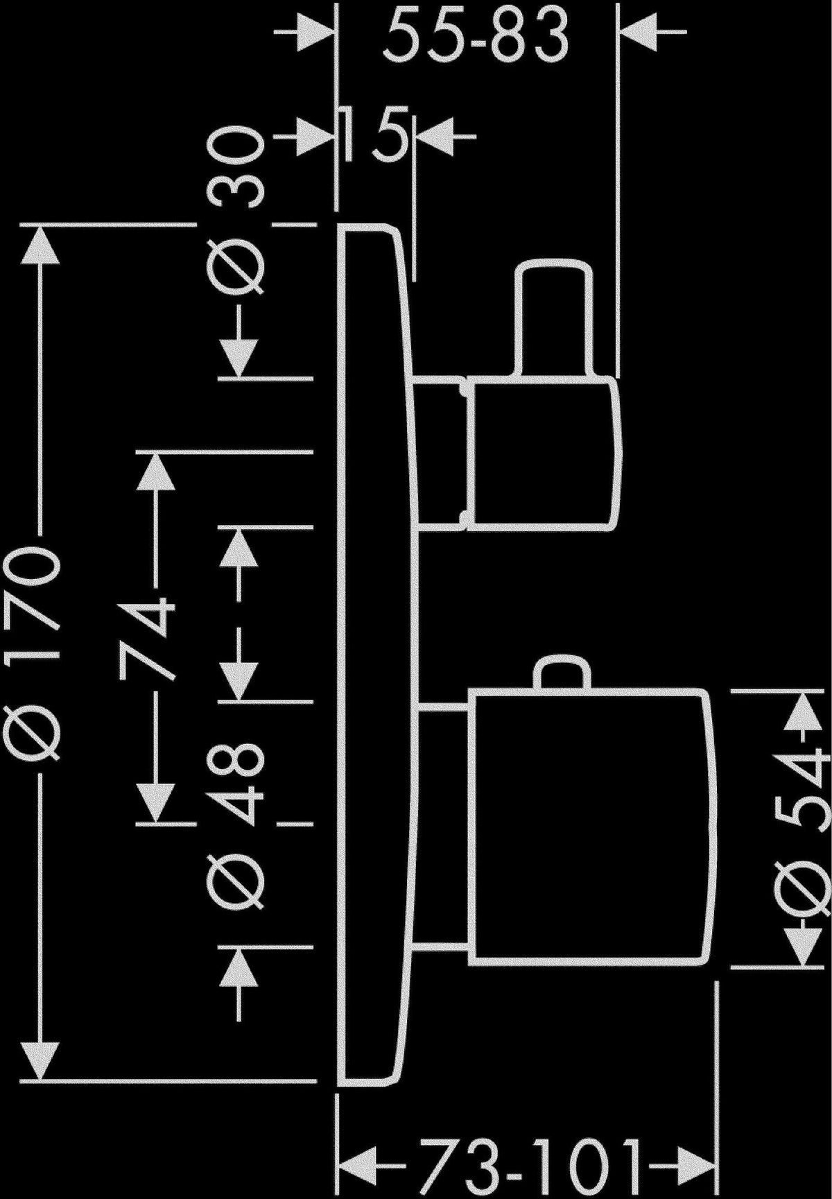 AXOR UNO² Thermostatbatterie mit Ab-/Umstellventil, chrom – 2 Verbraucher, Temperaturbegrenzer