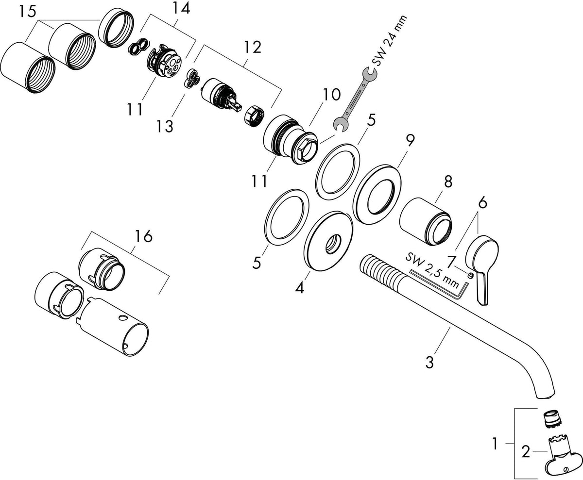 AXOR One Einhebel-Waschtischmischer Unterputz 160 mm mit Hebelgriff von Hansgrohe – verchromt