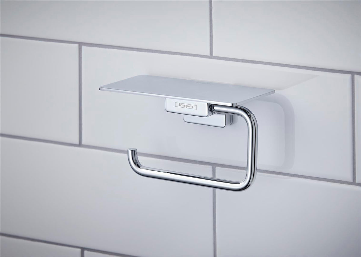 HANSGROHE AddStoris Papierrollenhalter mit Ablage – Chrom, Wandmontage, verdeckte Befestigung