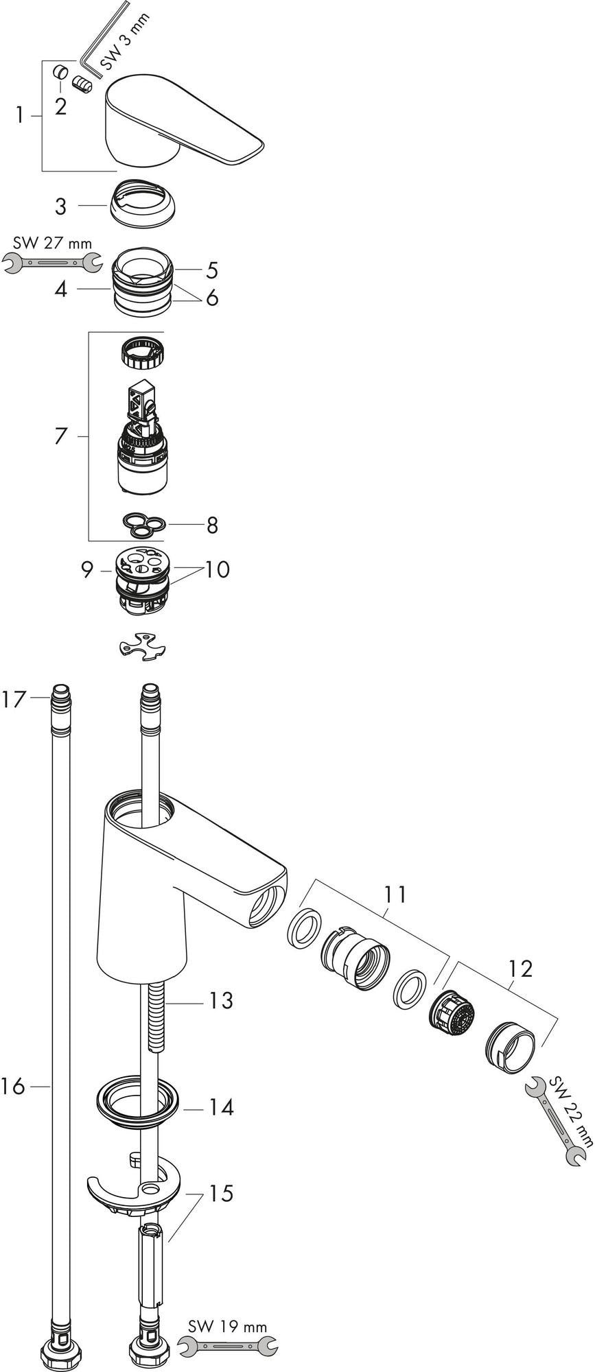 Hansgrohe Talis E Einhebel-Bidetmischer DN15 mit Ablaufgarnitur, chrom – Kugelgelenk-Luftsprudler, 5 l/min