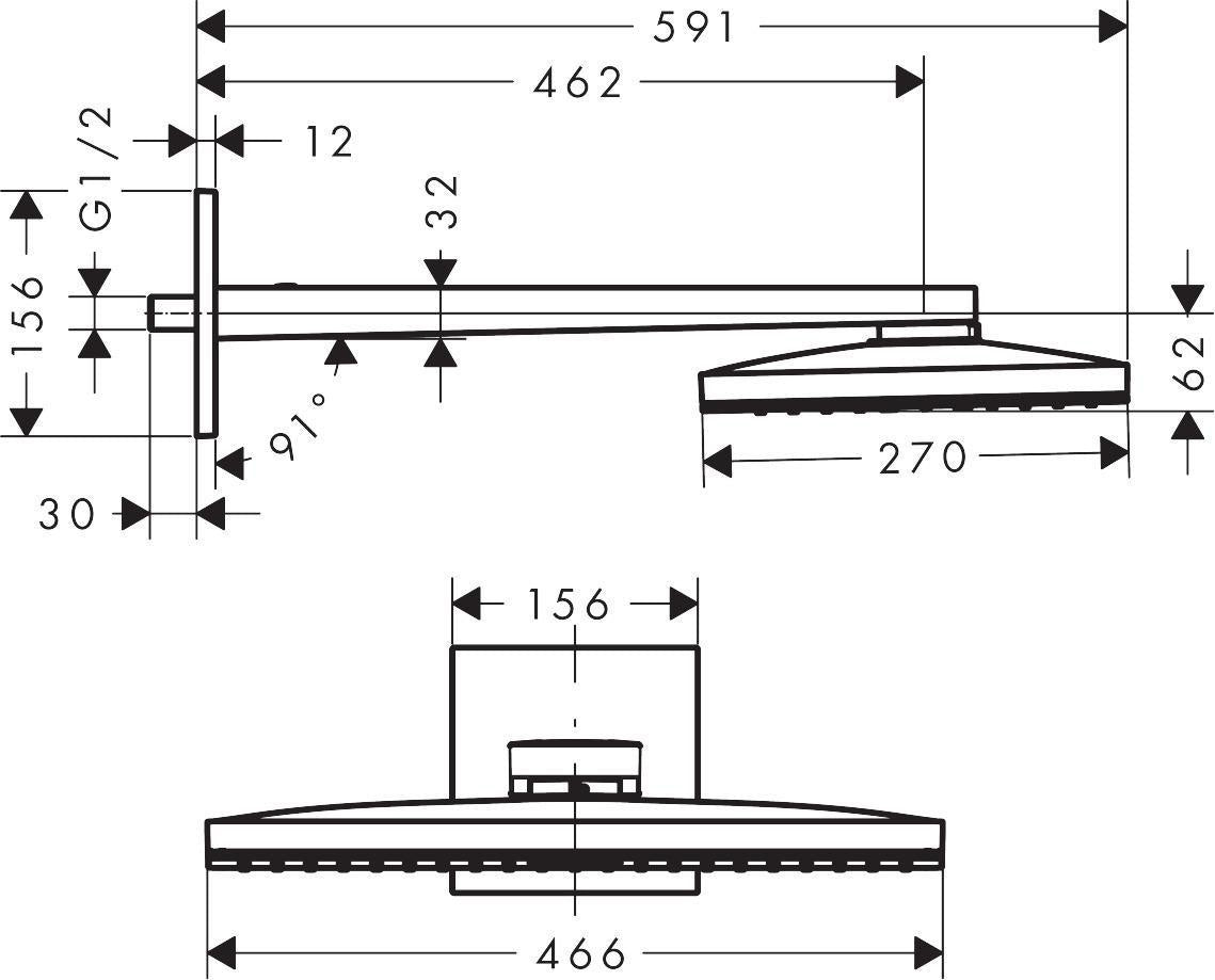 AXOR ShowerSolutions Kopfbrause 460/300 1jet Chrom – Rain Strahl 466 x 270 mm