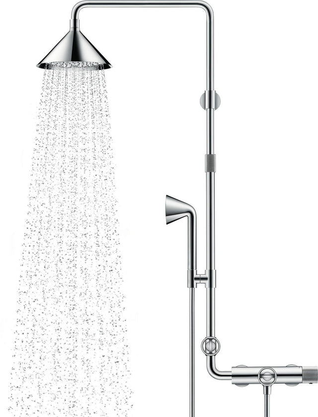 AXOR FRONT Showerpipe mit Thermostat, Kopfbrause 279 mm und Handbrause – 2 Strahlarten, Chrom