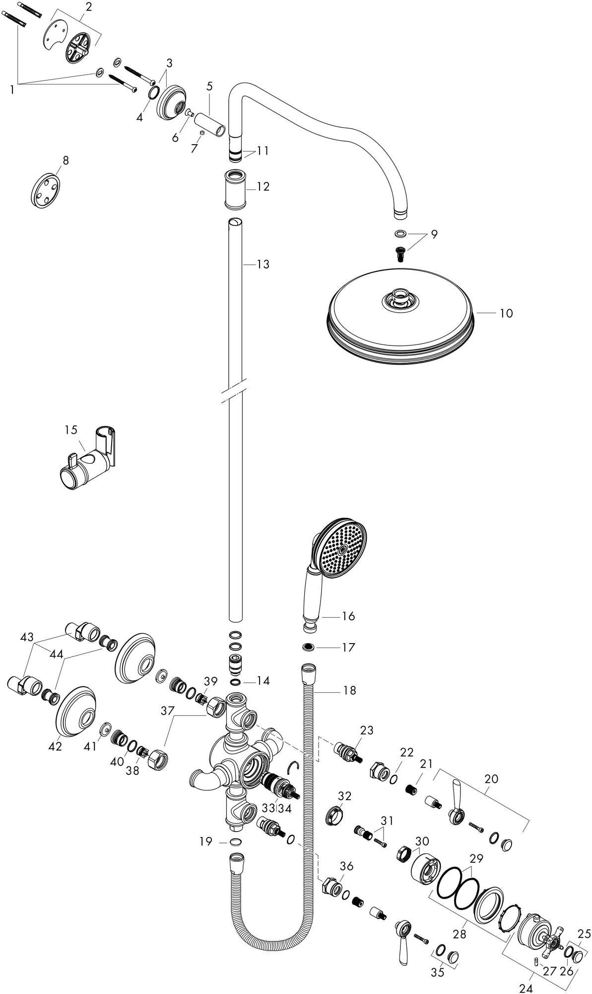 AXOR Montreux Showerpipe DN 15 mit Thermostat und 240 mm Kopfbrause in Chrom