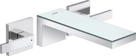 AXOR MYEDITION 3-Loch-Waschtischmischer mit Platte aus Sicherheitsglas und Push-Open Ablaufgarnitur, chrom / Spiegelglas