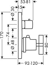 AXOR Citterio Thermostatbatterie mit Absperrventil und Kreuzgriff in Chrom
