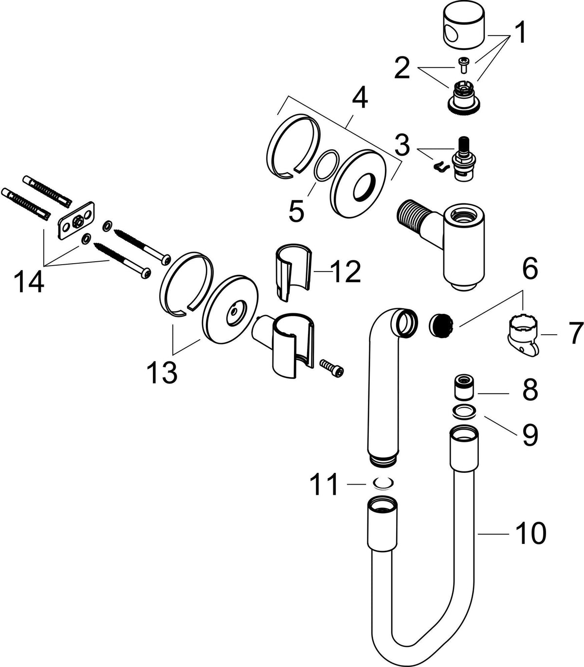 AXOR One Gießrohrset chrom – Hansgrohe Brausehalter & Textilschlauch 2000 mm