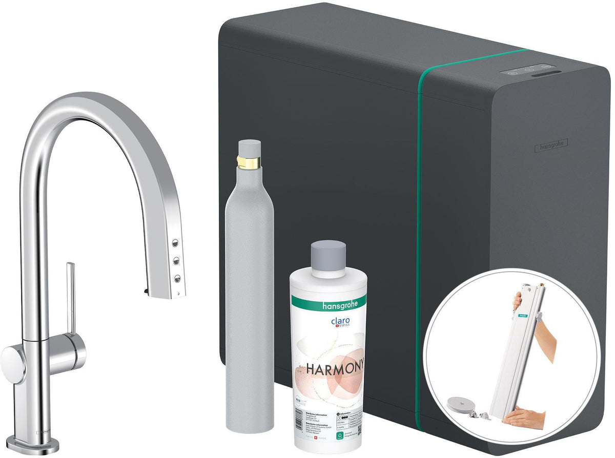 HANSGROHE SodaSystem 210 Aqittura M91 Ausziehauslauf Starter Set sBox – gefiltertes, gekühltes und sprudelndes Trinkwasser
