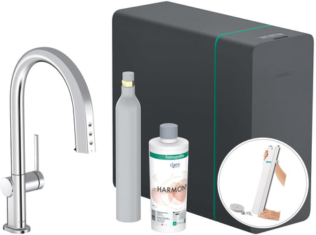 HANSGROHE SodaSystem 210 Aqittura M91 Ausziehauslauf Starter Set sBox – gefiltertes, gekühltes und sprudelndes Trinkwasser