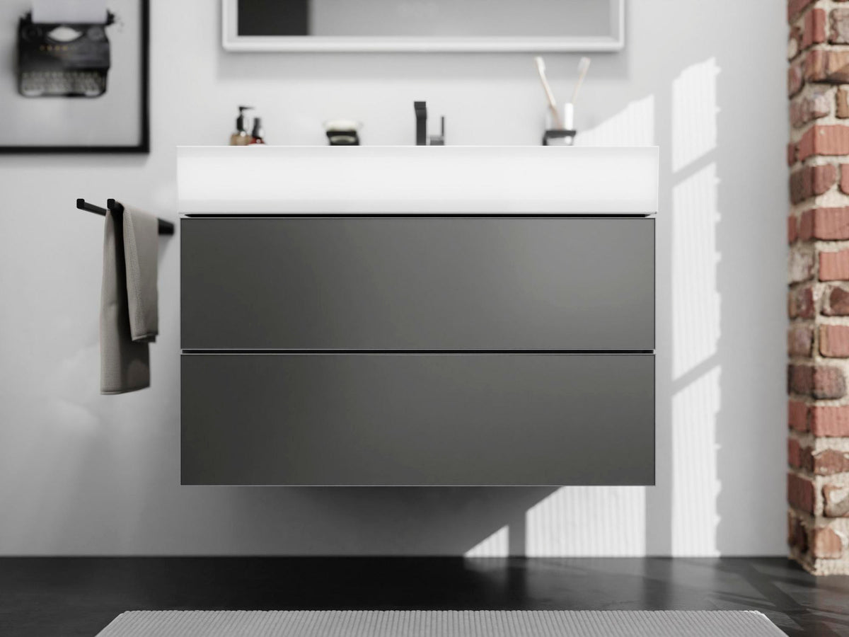 HANSGROHE Xevolos E Waschtischunterschrank 980 mm Eiche Dunkel Mattweiß mit PushOpen und SoftClose