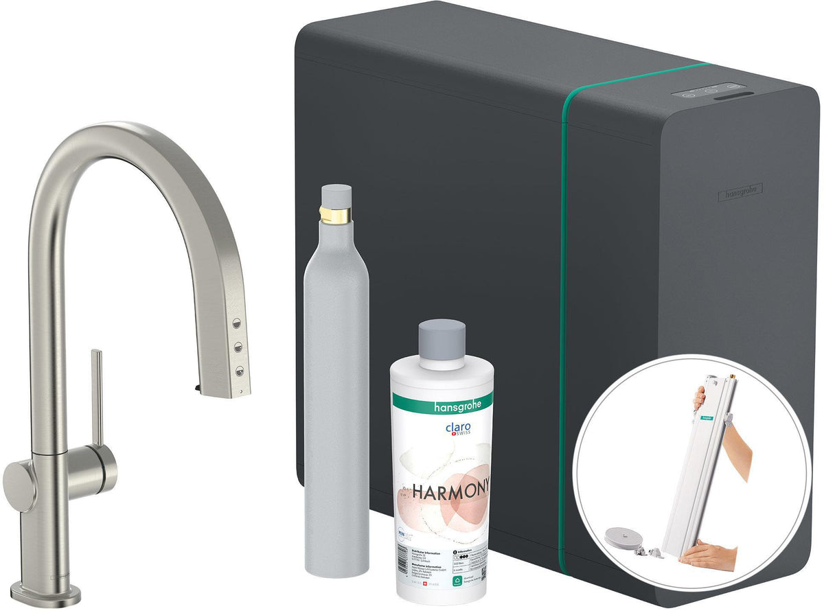 HANSGROHE SodaSystem 210 Aqittura M91 Ausziehauslauf Starter Set sBox – gefiltertes, gekühltes und sprudelndes Trinkwasser