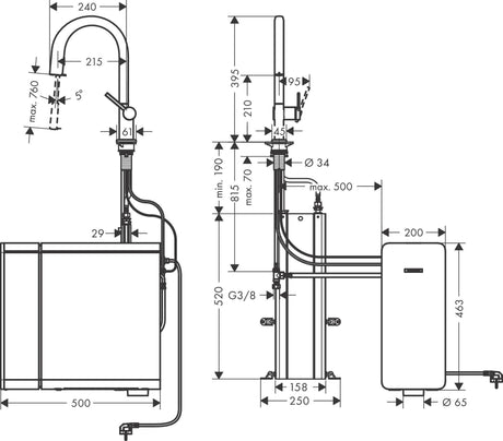 HANSGROHE SodaSystem 210 Aqittura M91 Ausziehauslauf Starter Set sBox – gefiltertes, gekühltes und sprudelndes Trinkwasser