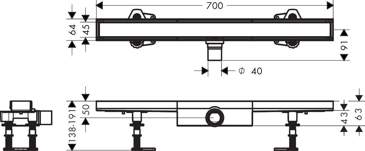 HANSGROHE RainDrain Compact Duschrinne 1200 mm Komplettset – befliesbar, flache Installation