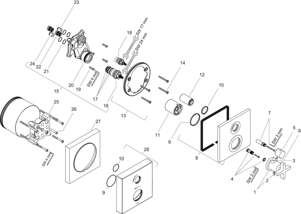 AXOR Citterio Thermostatbatterie mit Absperrventil und Kreuzgriff in Chrom