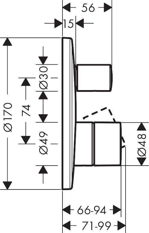 AXOR Uno Einhebel-Wannenmischer Aufputz Chrom – Wandmontage mit Umsteller & Thermostat