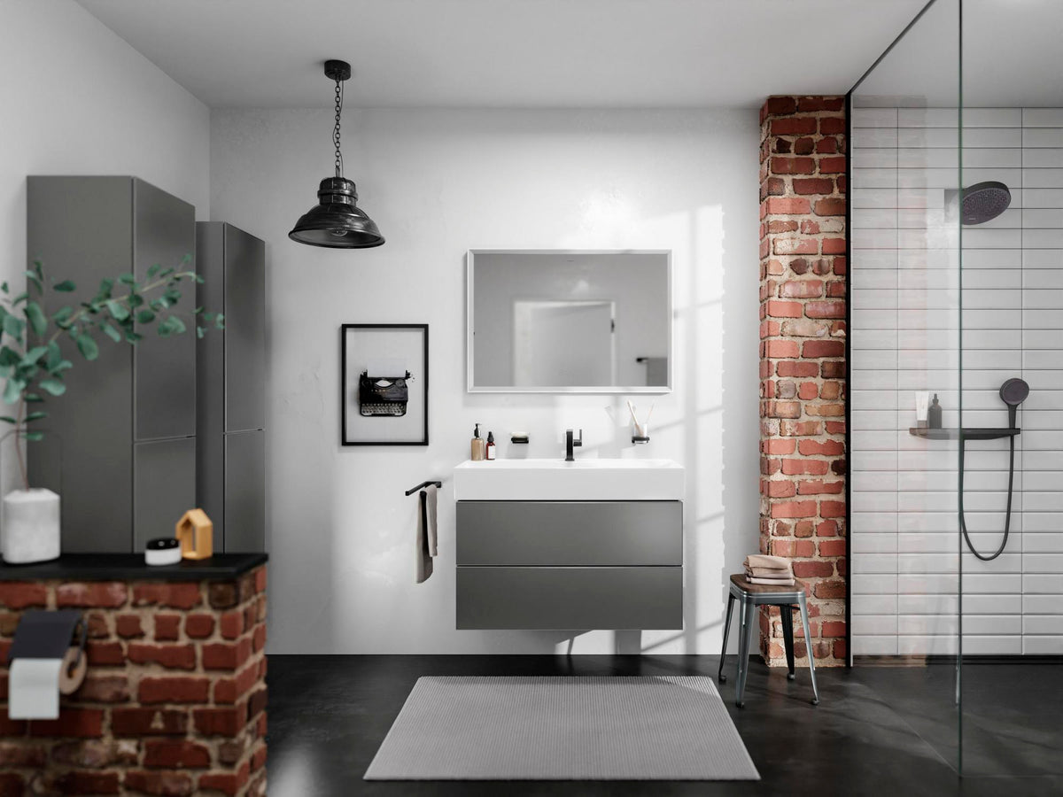 HANSGROHE Xevolos E Waschtischunterschrank 980 mm Eiche Dunkel Mattweiß mit PushOpen und SoftClose